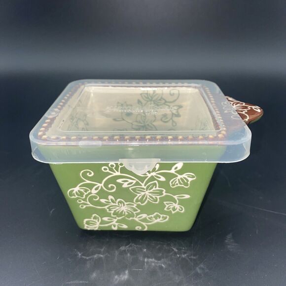 Temptations by Tara Green Floral Lace 4 Oz Ramekin Bakeware With Lid - Picture 1 of 10